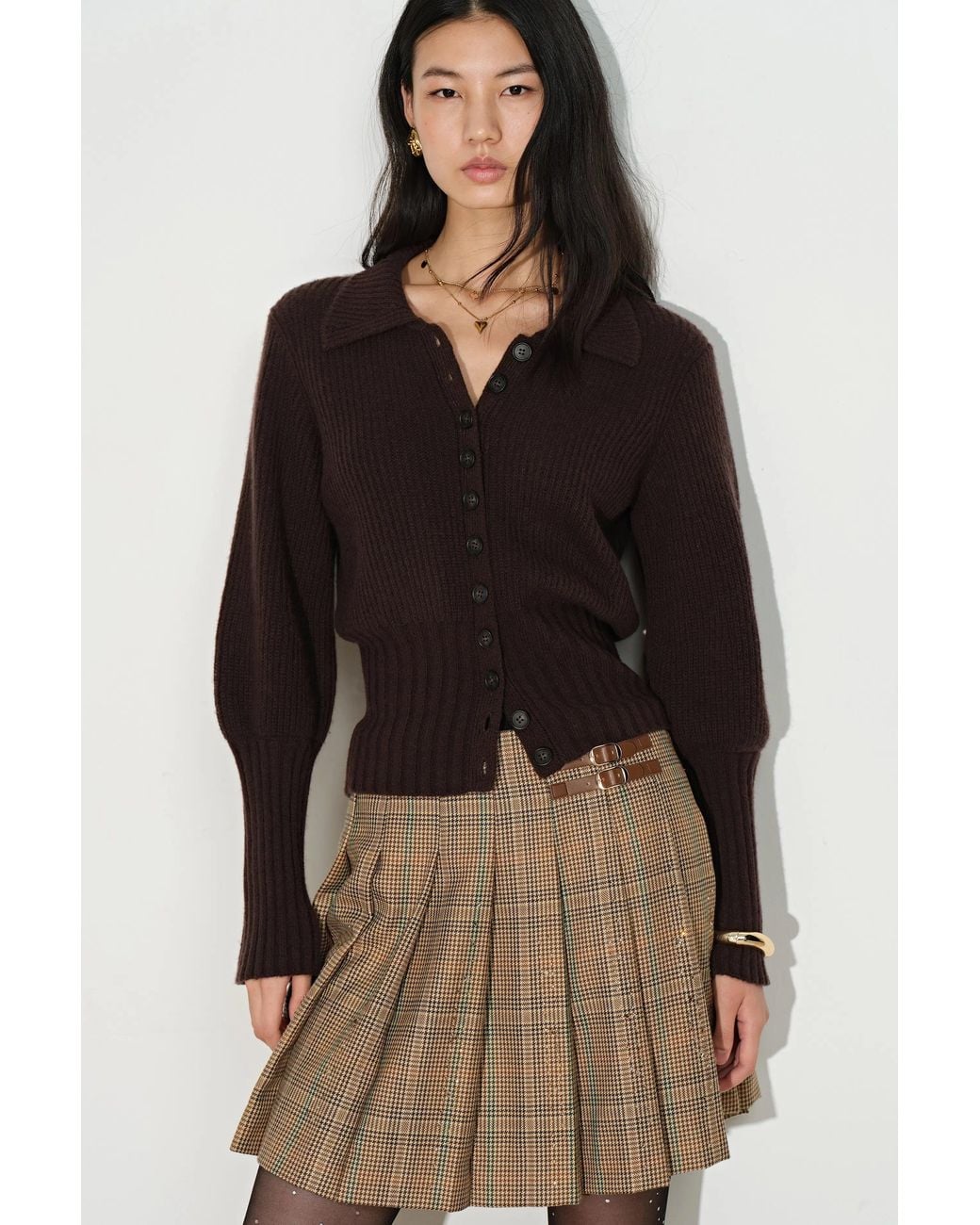 Fabrique Natural Meave Fitted Gigot Sleeves Cardigan