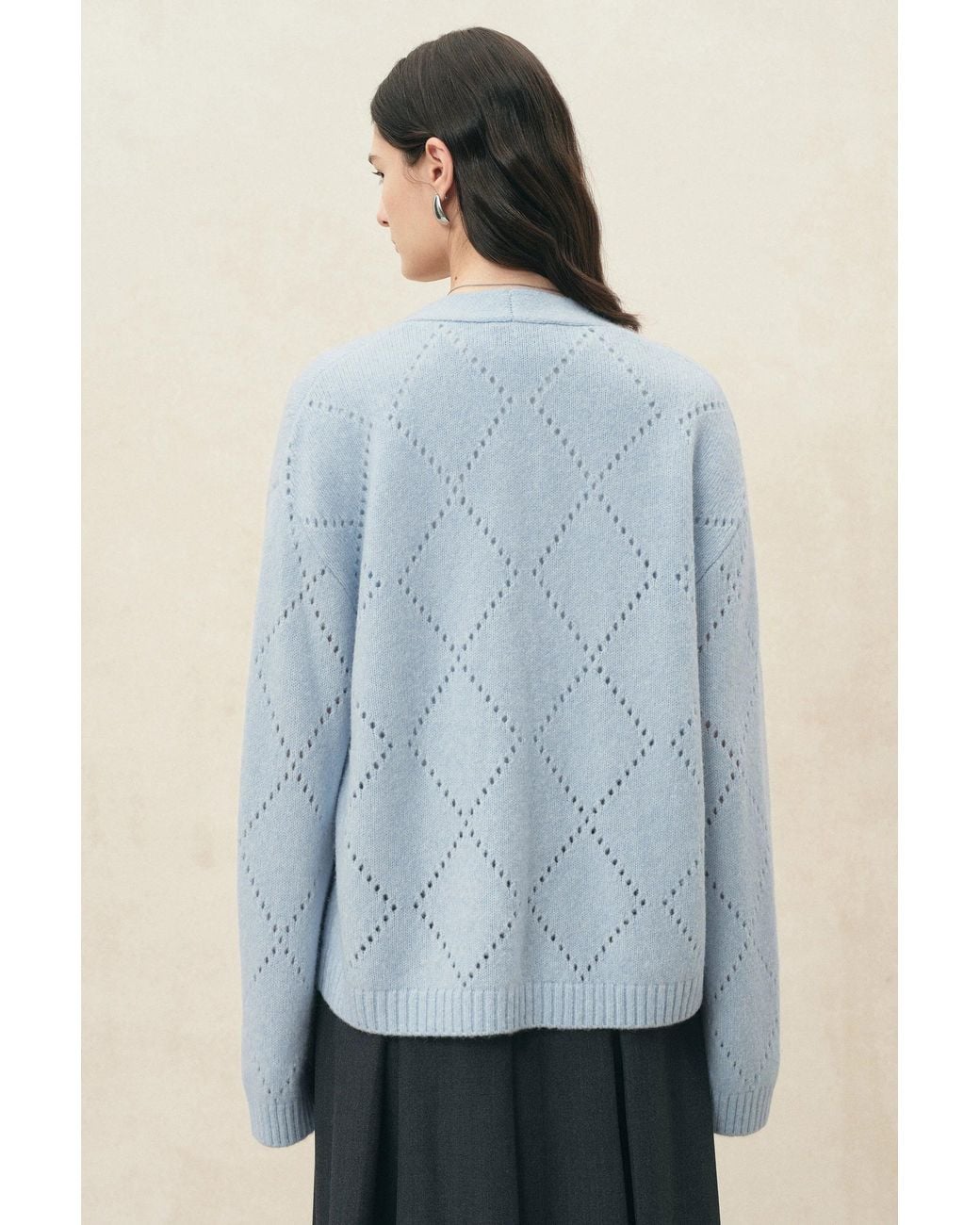Fabrique Blue Kaia Argyle Openwork Cardigan