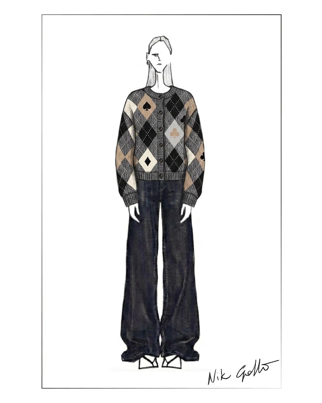 Fabrique Black Marta Hand Embroidery Contrast Argyle Cardigan
