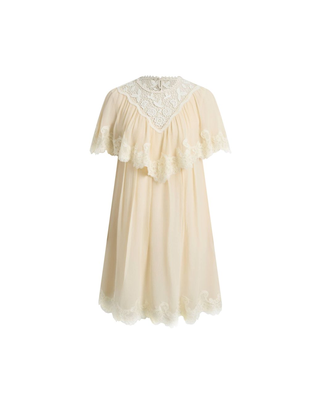 Fabrique Brown Sophia Lace Embroidery Capelet Short Sleeve Dress