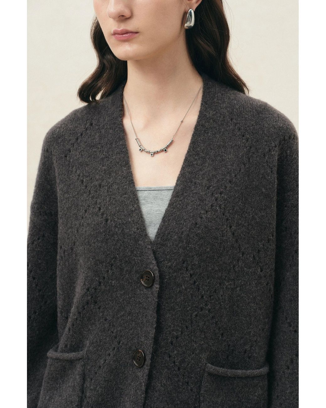 Fabrique Blue Kaia Argyle Openwork Cardigan