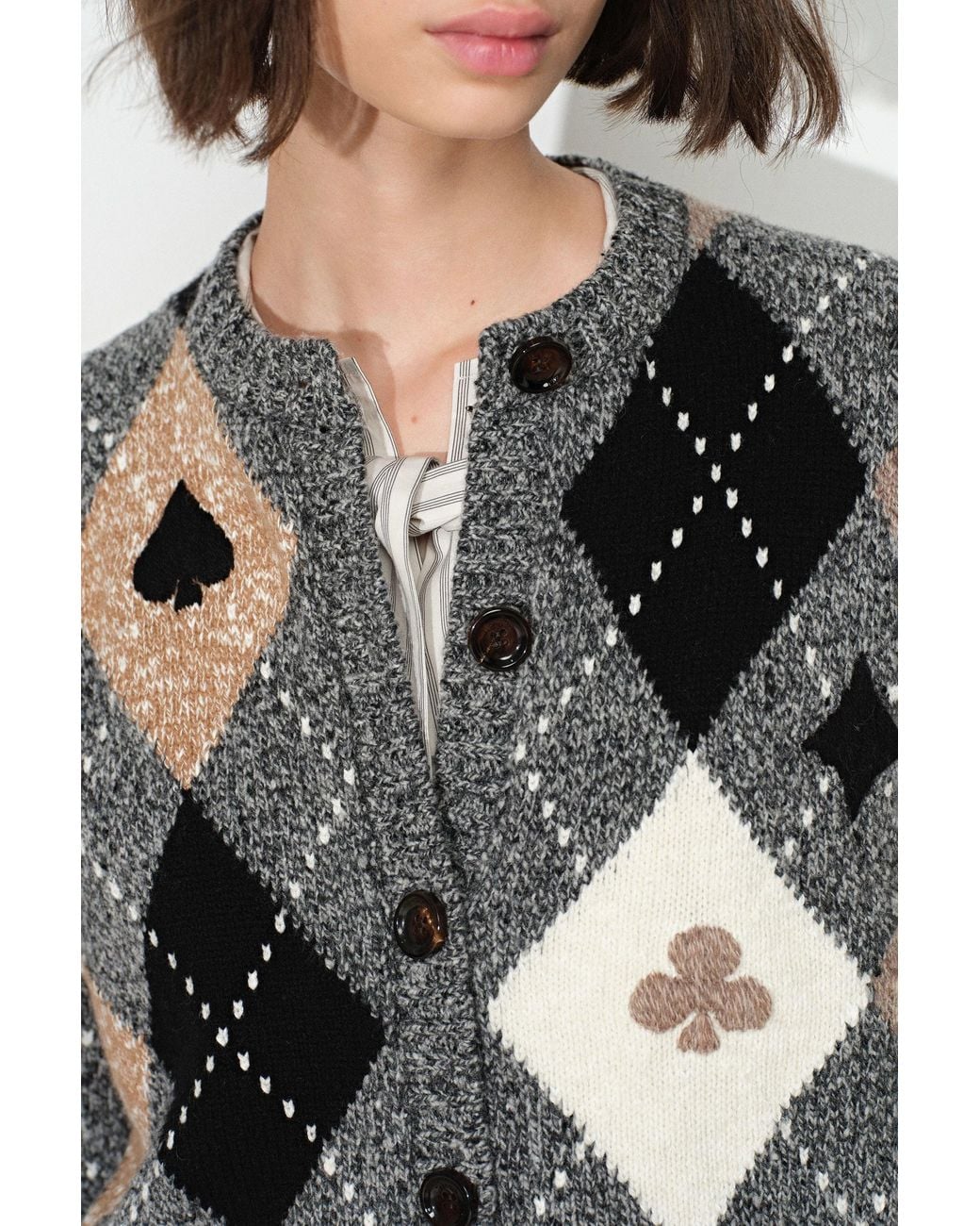 Fabrique Black Marta Hand Embroidery Contrast Argyle Cardigan
