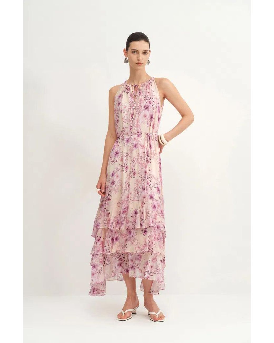Fabrique Sally Hand Painted Flora Ruffle Dress in Pink | Lyst
