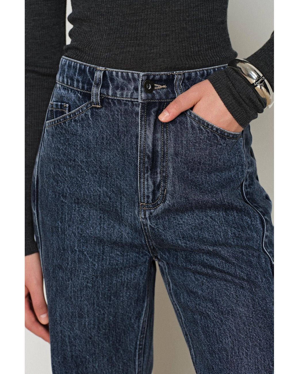 Fabrique Blue Avery Pleated Deconstructed Straight Leg Jeans