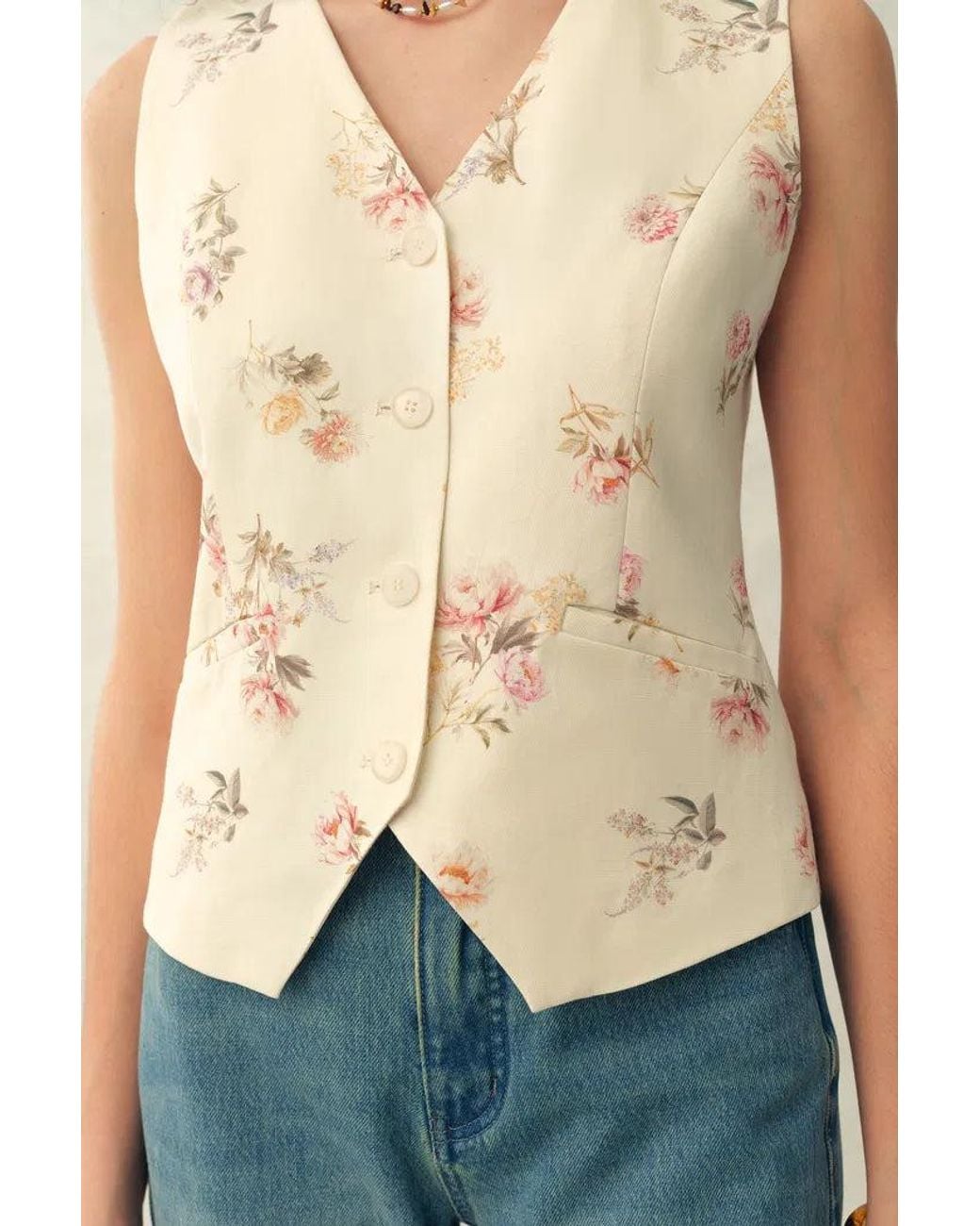 Fabrique Blue Flora Floral Sleeveless Vest Top