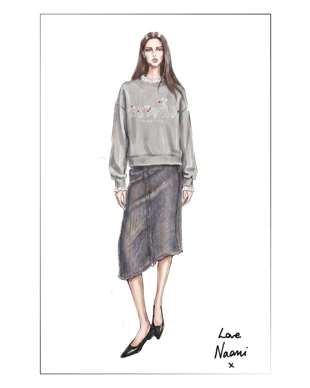 Fabrique Gray Esther Detachable Lace Collar Layered Sweatshirt
