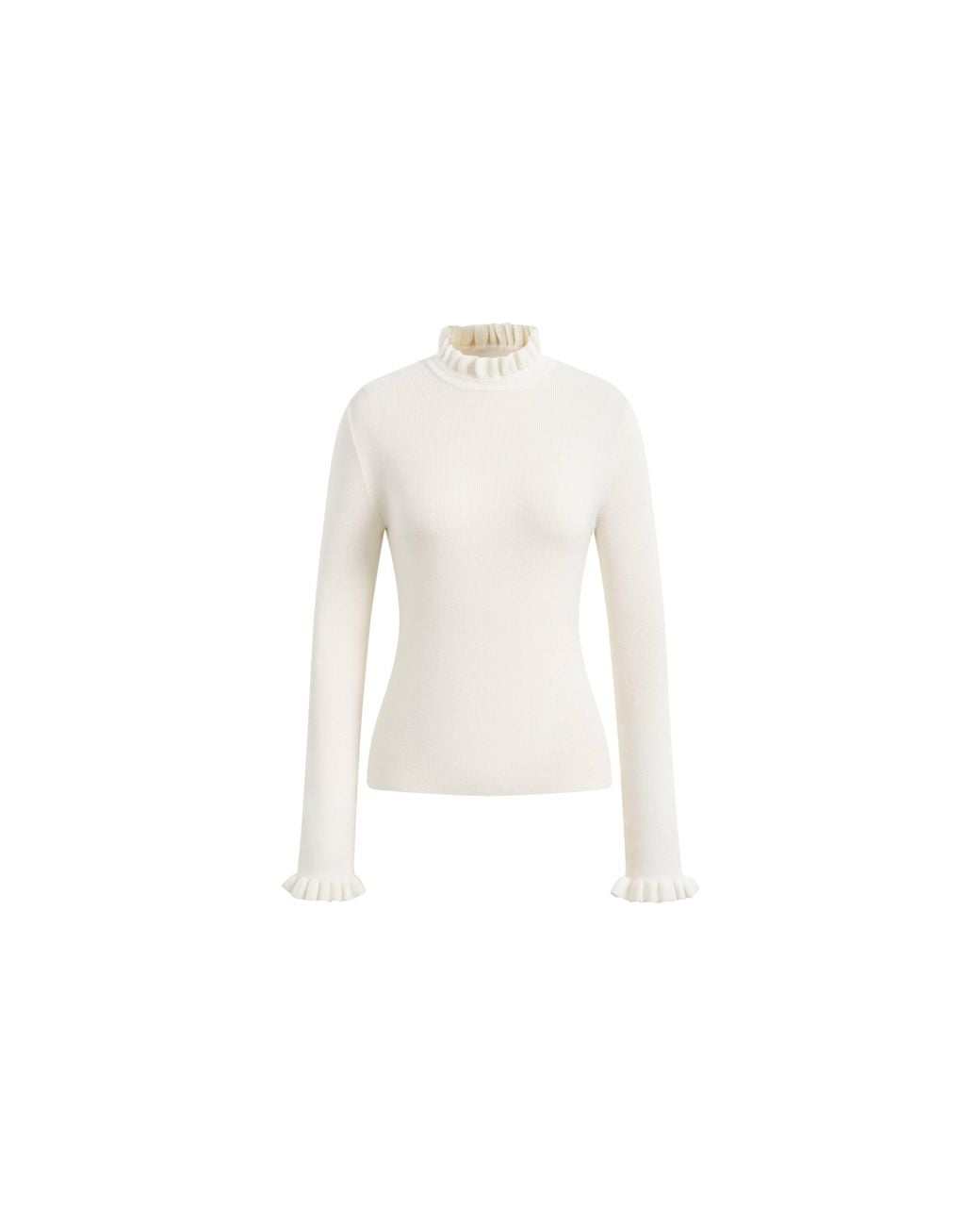 Fabrique Natural Lieve Ruffle Trimmed Fitted Turtleneck Top