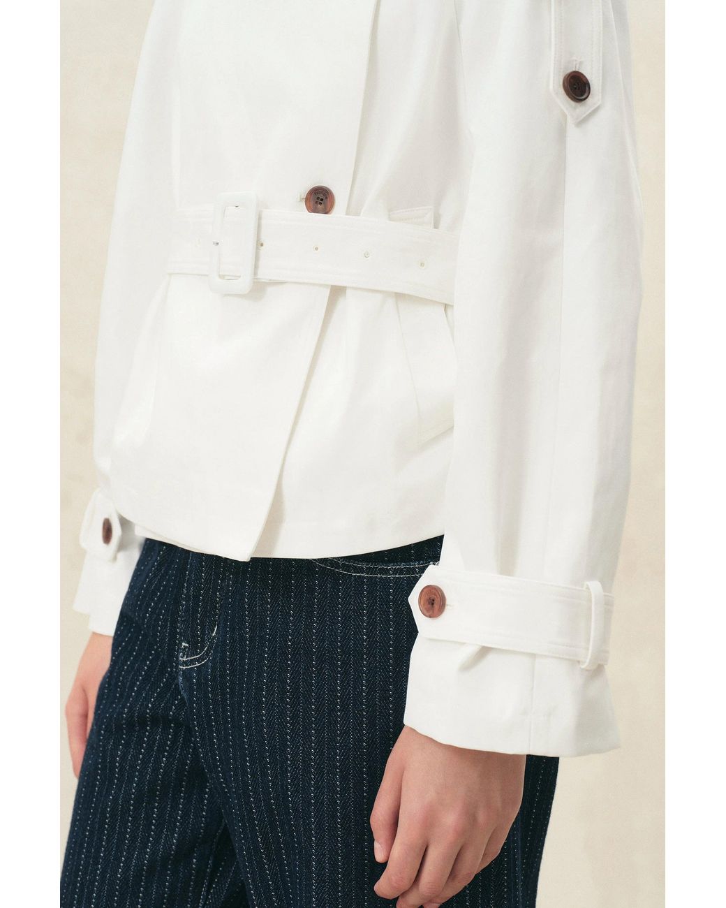 Fabrique Natural Minsmere Structured Belted Cropped Trench Coat