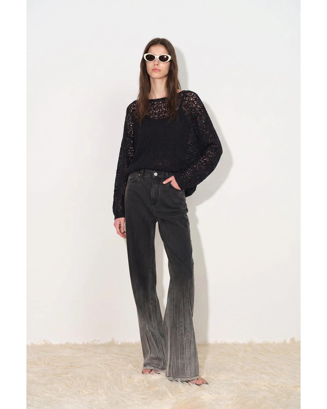 Fabrique Multicolor Elara Ombré Rhinestone Wide Leg Jeans