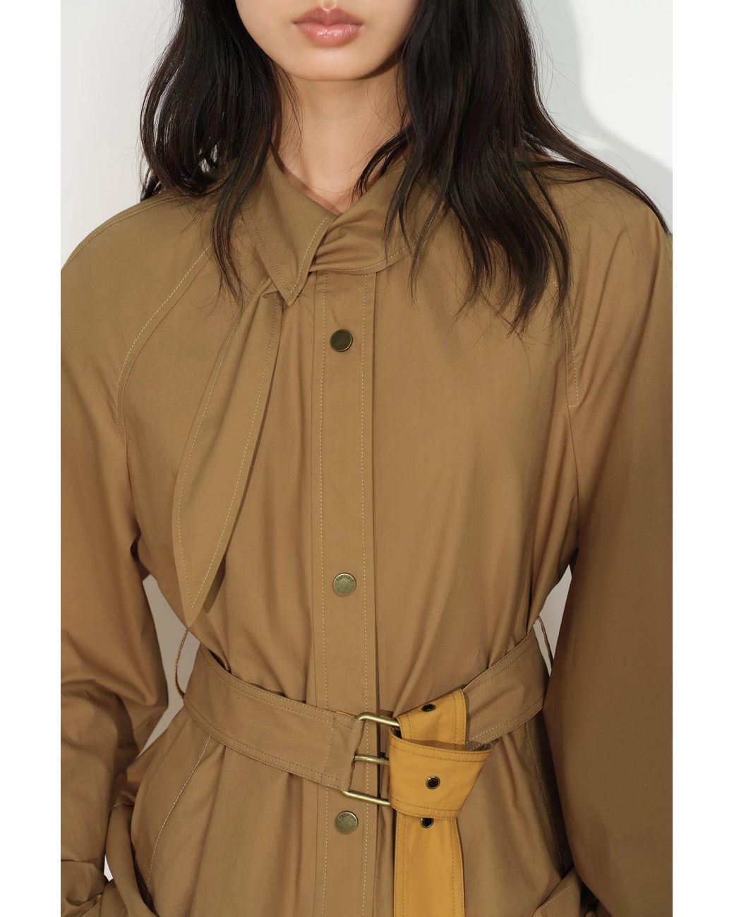 Fabrique Natural Daisy Scarf Collar Trench Coat