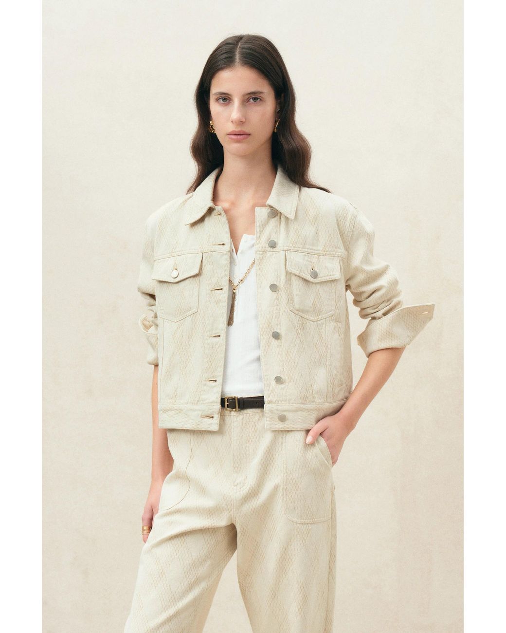 Fabrique Brown Elowen Cropped Argyle Jacquard Jacket