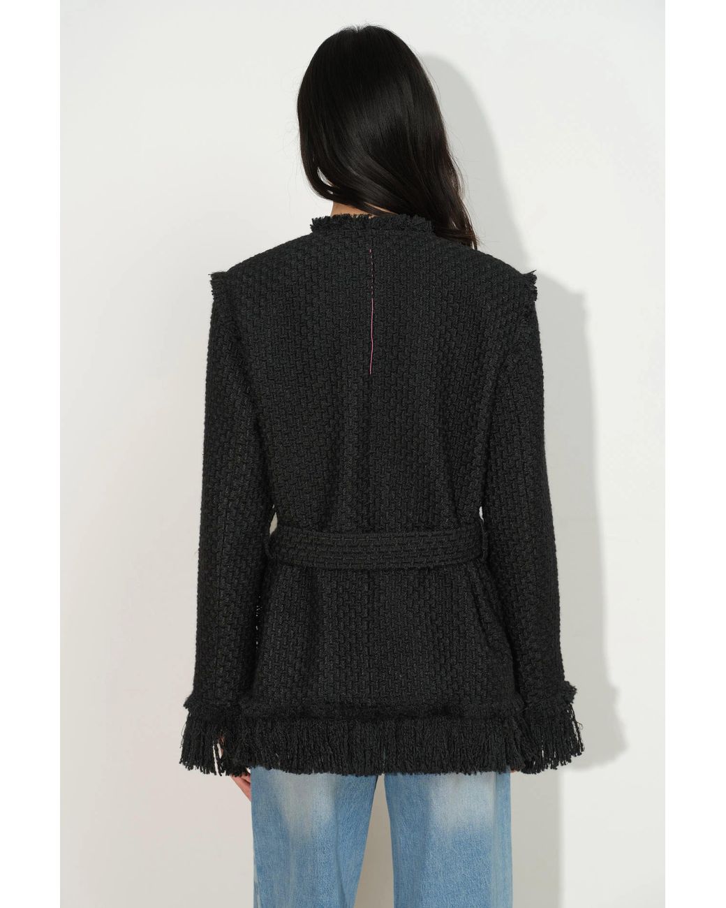 Fabrique Blue Graziosa Belted Fringed Safari Jacket