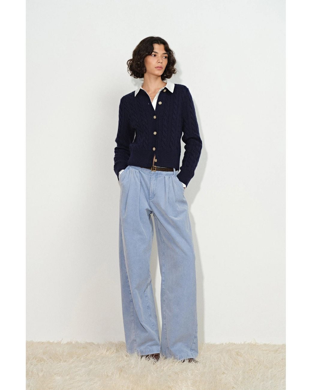 Fabrique Blue Honora Pleated Wide Leg Pants