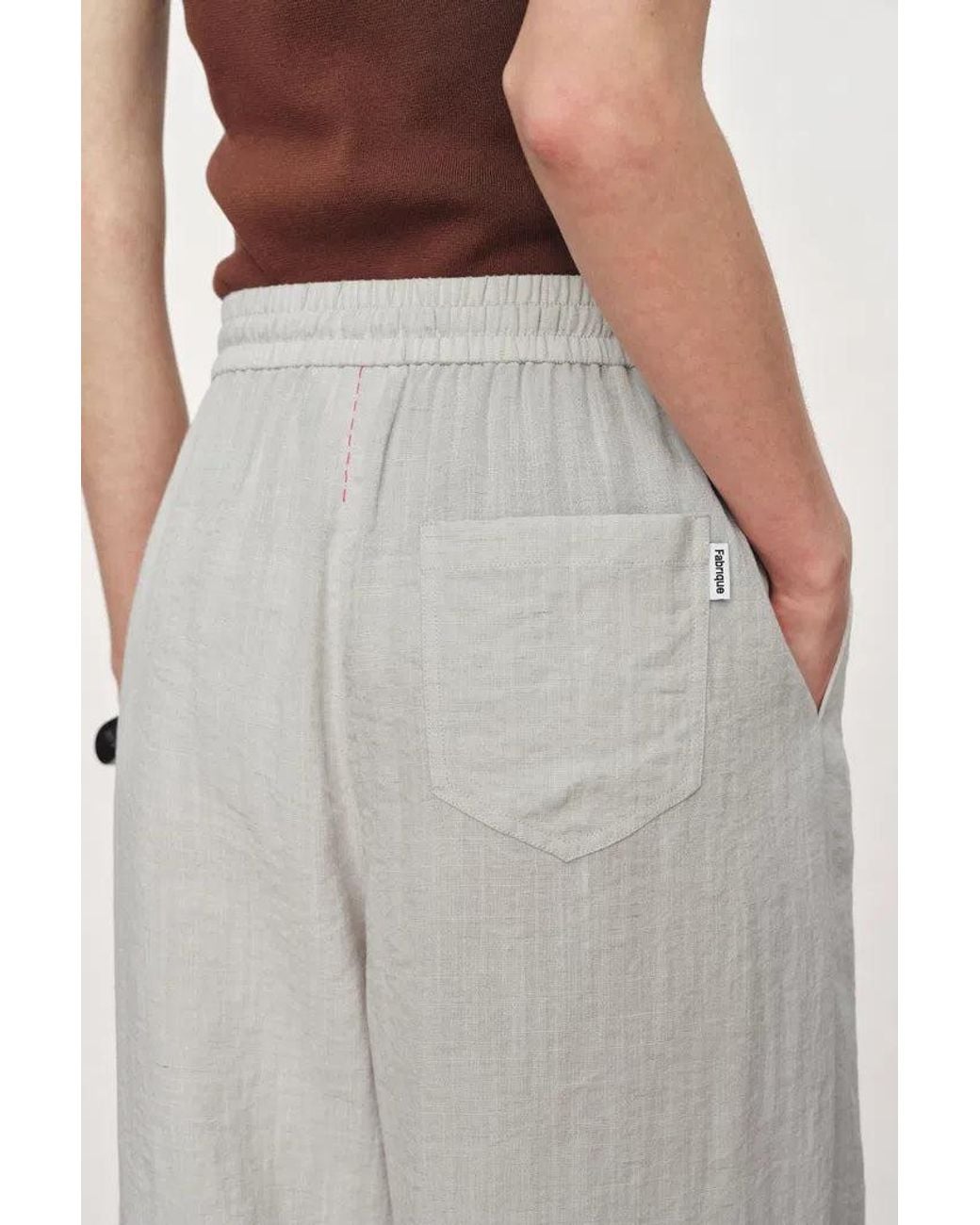 Fabrique Gray Eva Ivory Ruched Drawstring Wide Leg Casual Pants