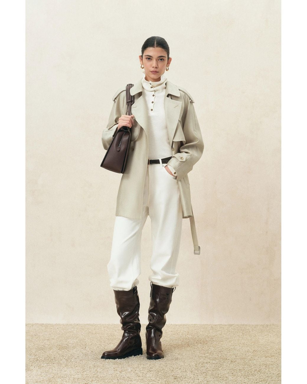 Fabrique Natural Elsa Belted Oversized Cropped Trench Coat