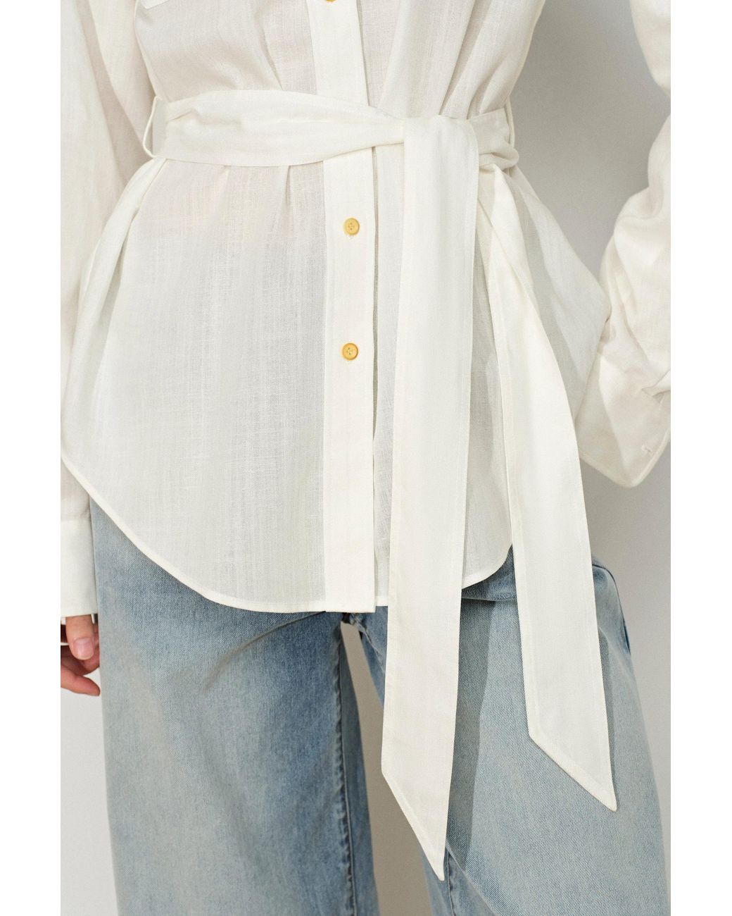 Fabrique Blue Faye Belted Roll Tab Sleeves Safari Blouse