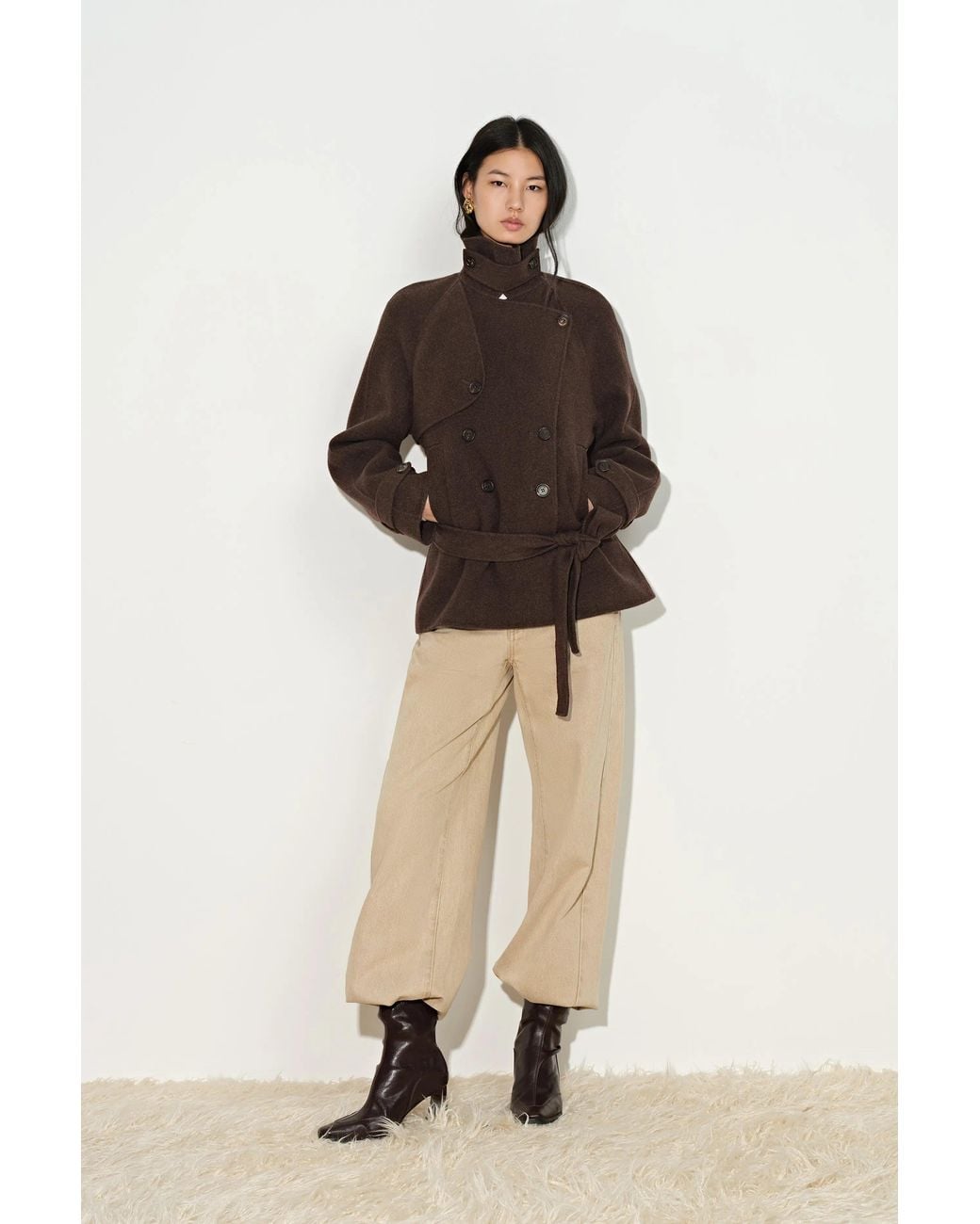 Fabrique Natural Freya Belted Low Waist Cropped Coat
