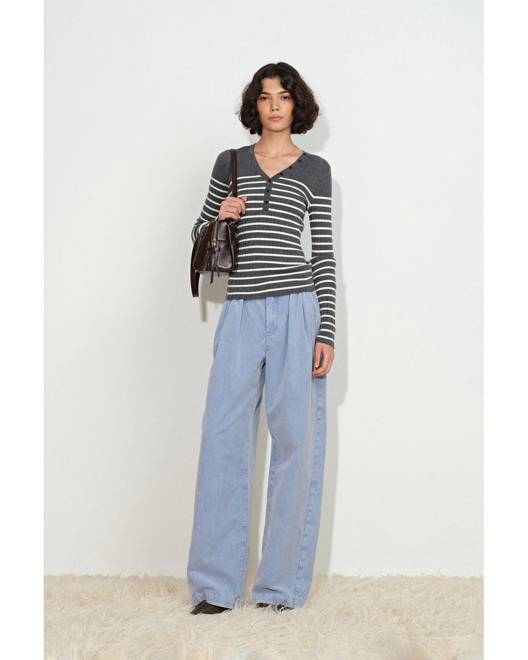 Fabrique Blue Honora Pleated Wide Leg Pants