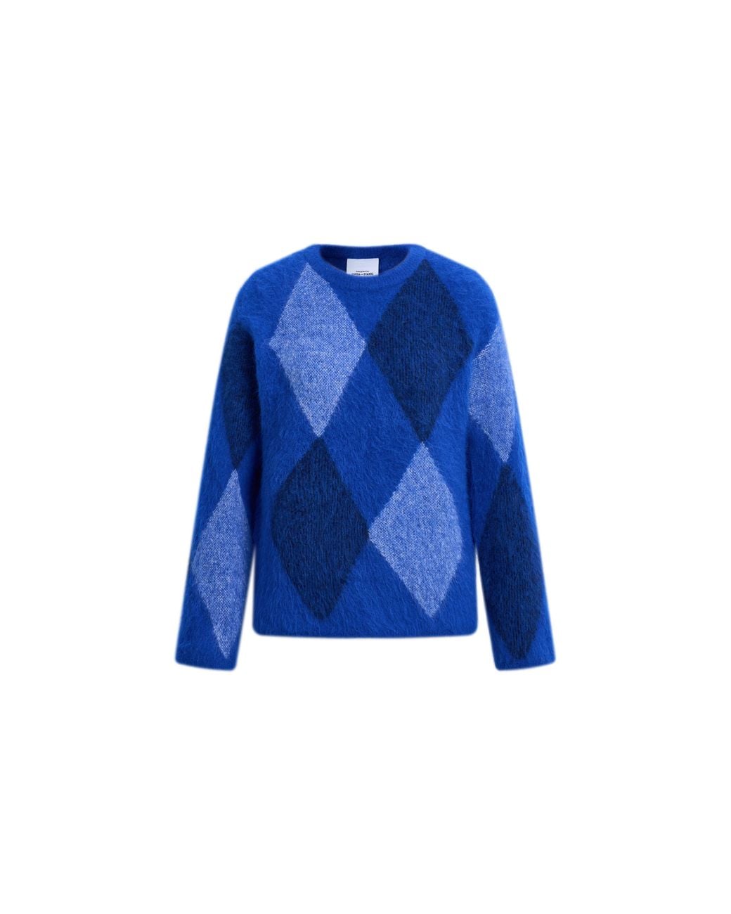 Fabrique Blue Heacham Argyle Jacquard Cropped Crewneck Sweater