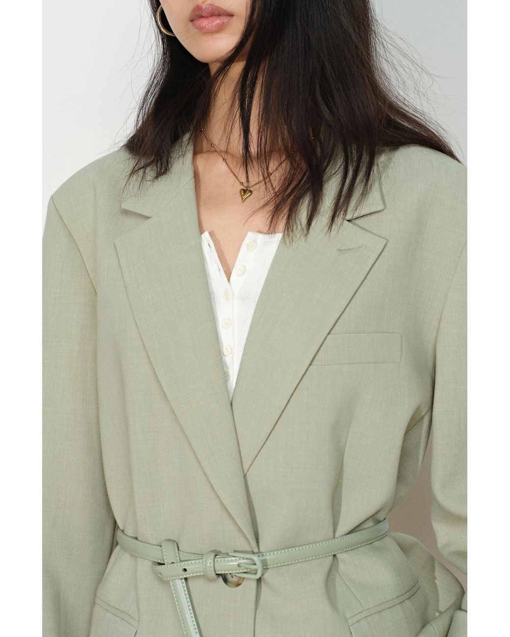 Fabrique Green Creamy Detachable Belt Blazer