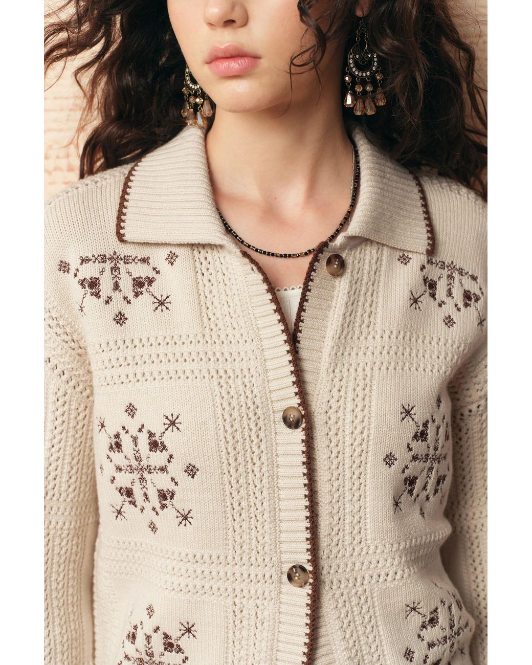 Fabrique Blue Avery Snowflake Cross Stitch Cardigan