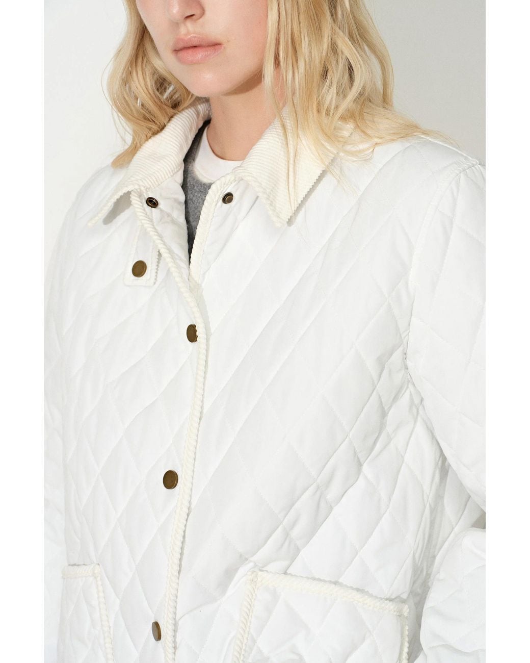 Fabrique Natural Rory Cropped Quilted Jacket With Corduroy Collar