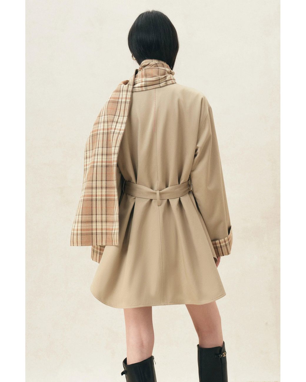 Fabrique Multicolor Tamsin Reversible Plaid Trench Coat With Scarf