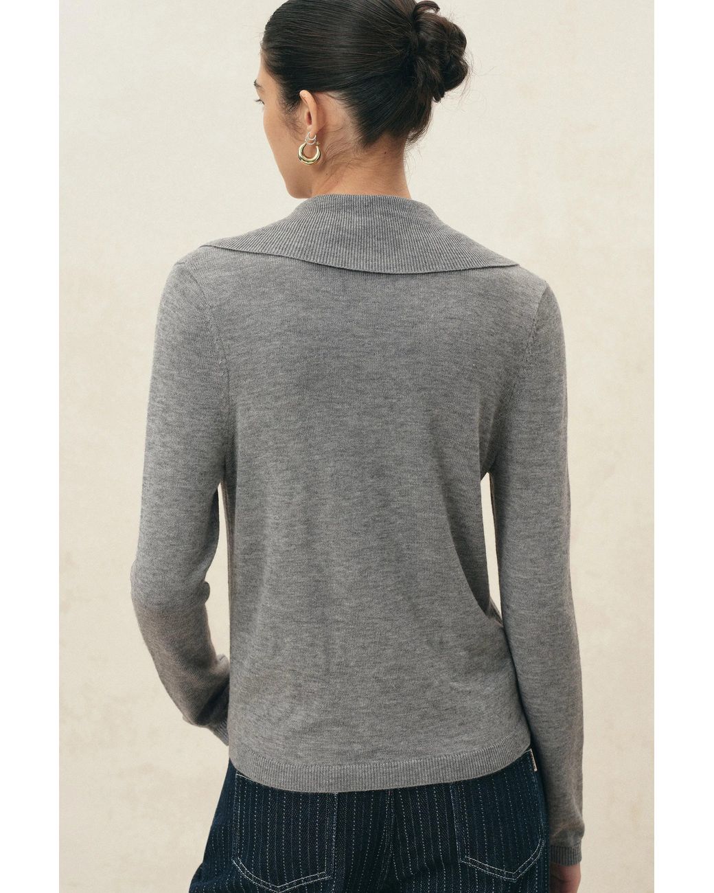 Fabrique Gray Kira Half Button Turtleneck Top