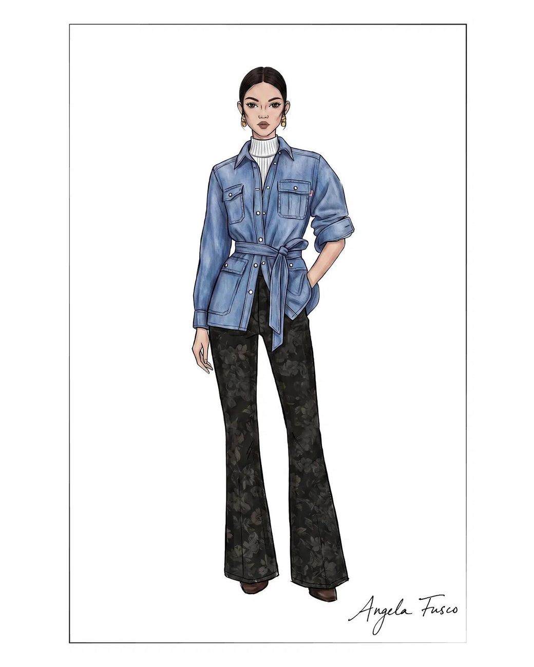 Fabrique Blue Iris Belted Safari Shirt Jacket