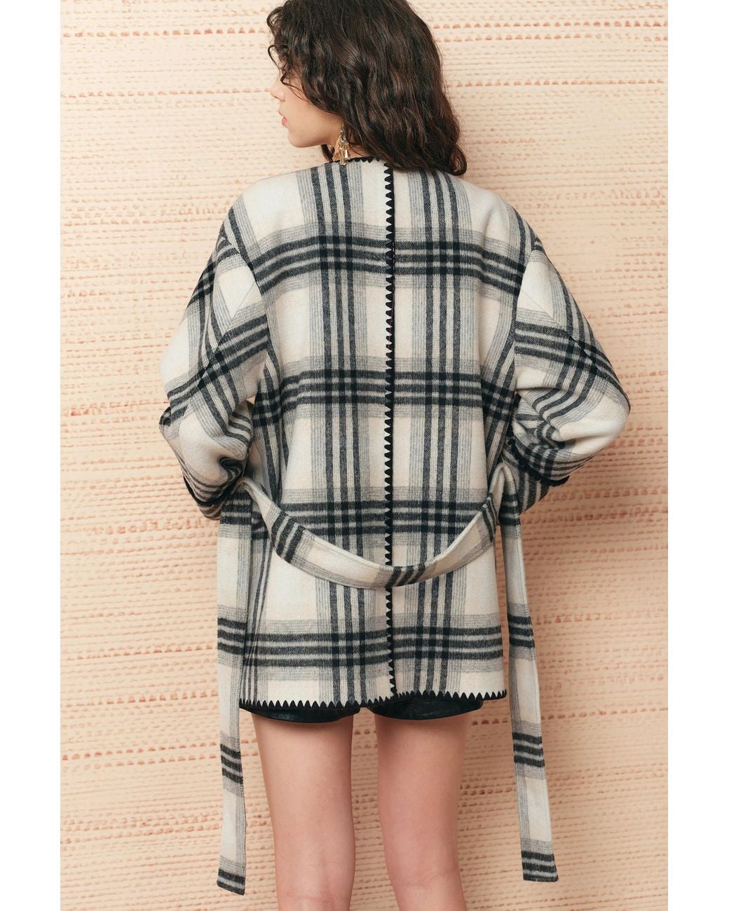 Fabrique Green Abigail Embroidery Plaid Belted Coat