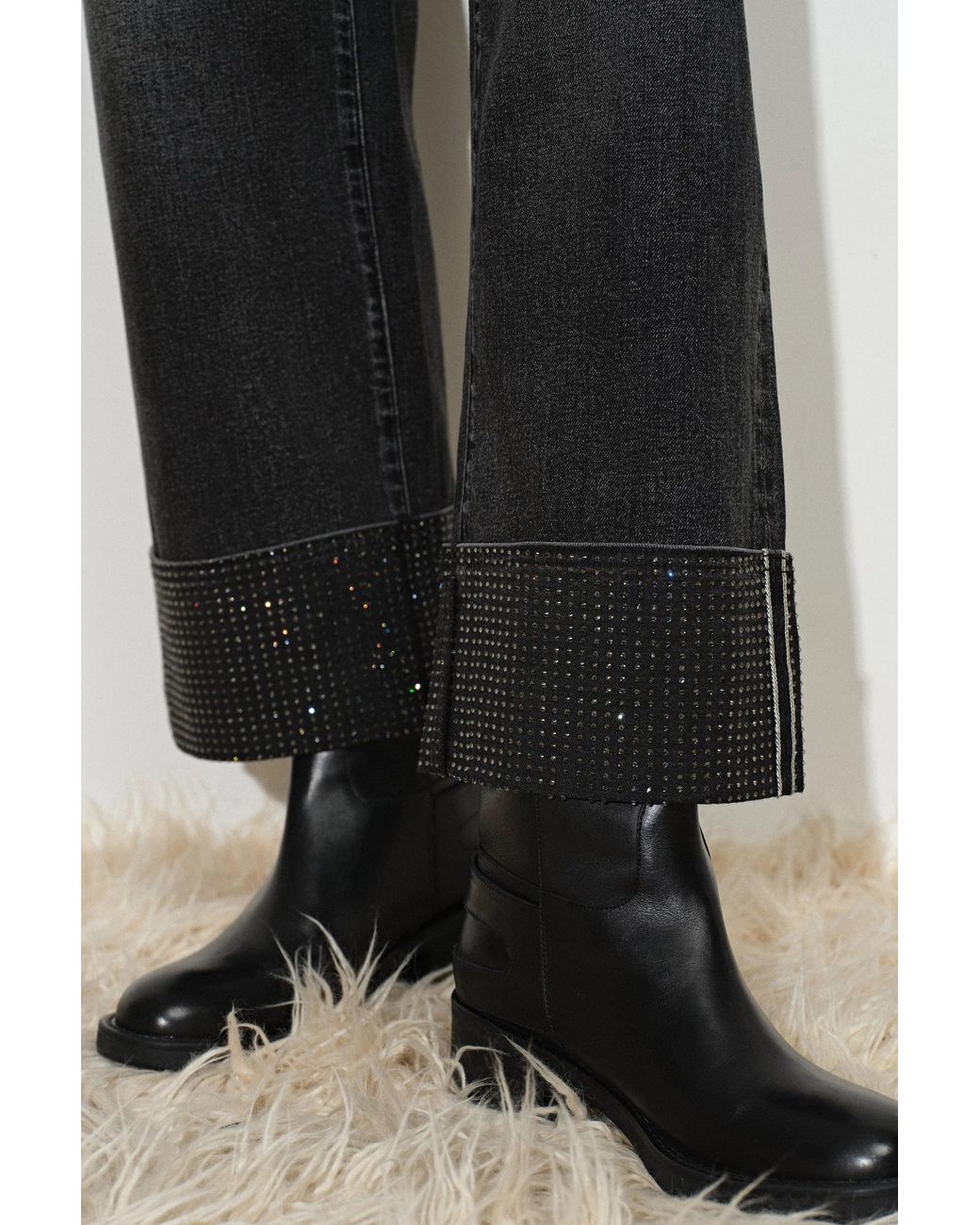 Fabrique Black Grazia Crystal Studded Cropped Straight Leg Jeans