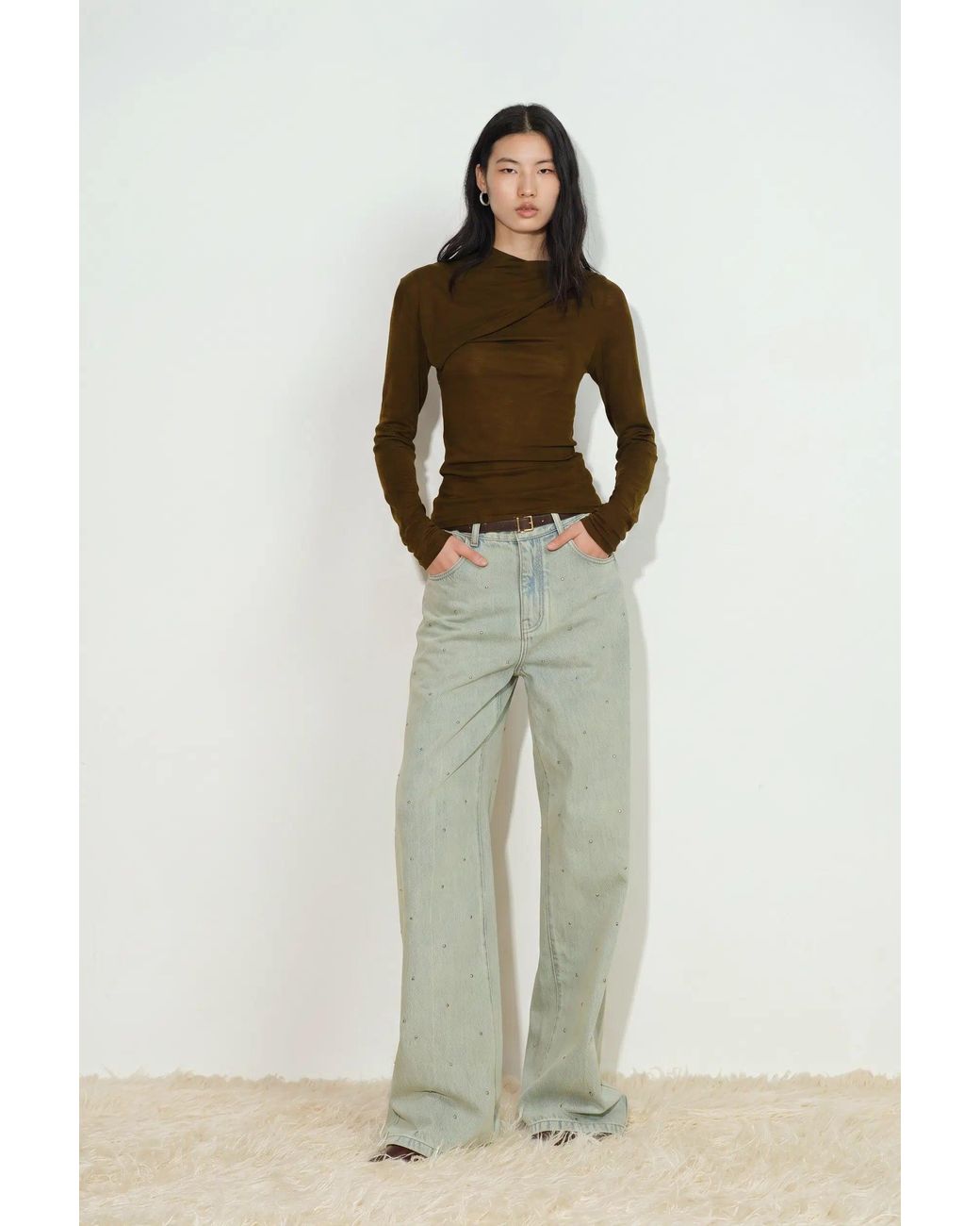 Fabrique Green Hadrian Studded Wide Leg Jeans
