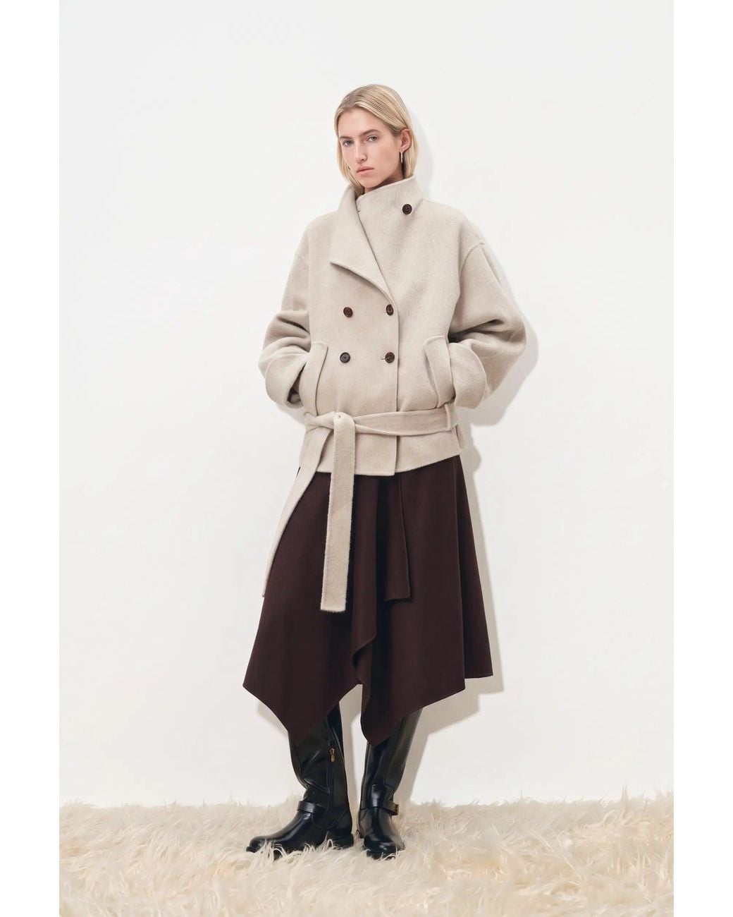 Fabrique Natural Asa Belted Low Waist Cropped Coat