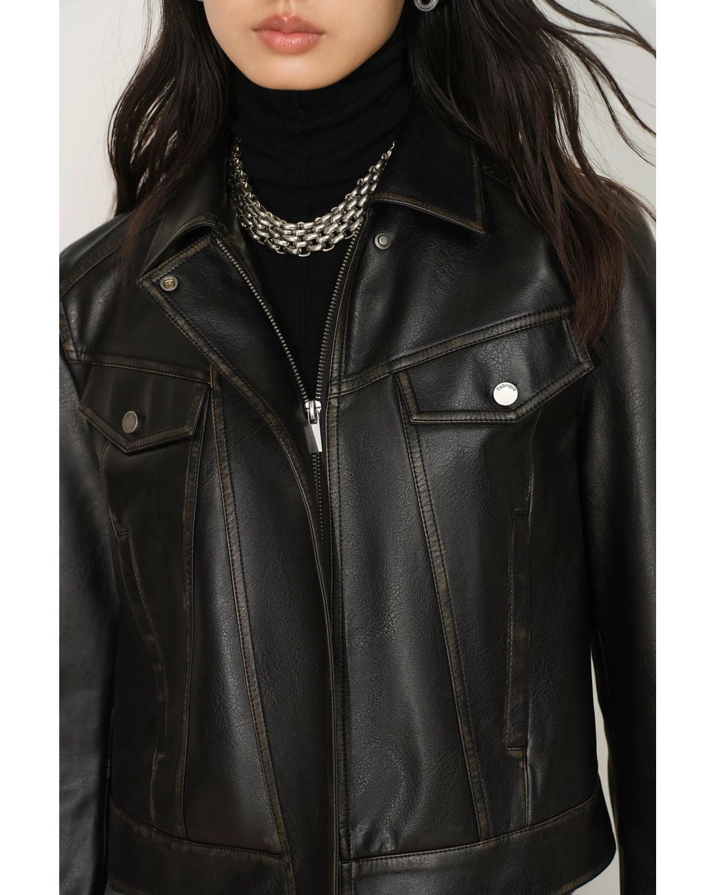 Fabrique Multicolor Miriam Vintage Wash Fitted Biker Jacket
