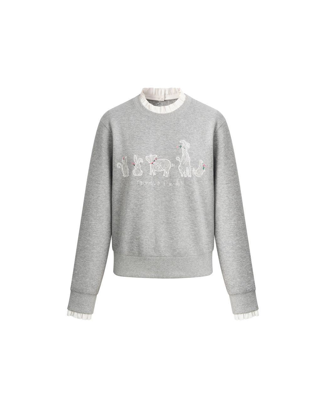 Fabrique Gray Esther Detachable Lace Collar Layered Sweatshirt