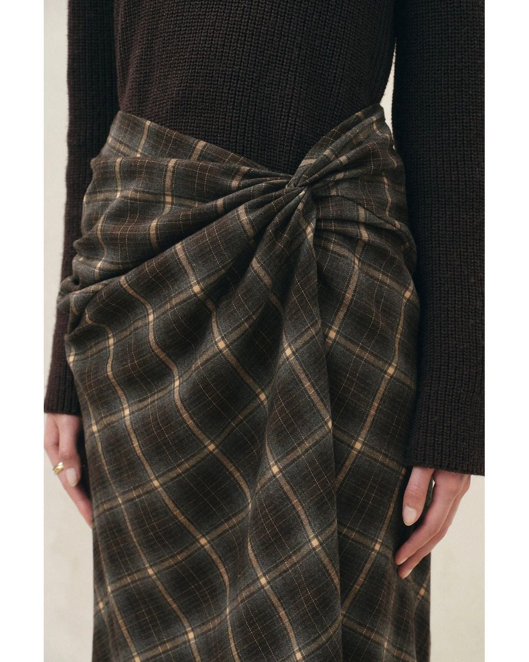 Fabrique Multicolor Tessa Plaid Twist Front Split Skirt