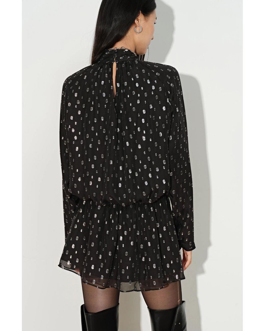 Fabrique Black Paris Ruched Shimmering Polka Dots Dress