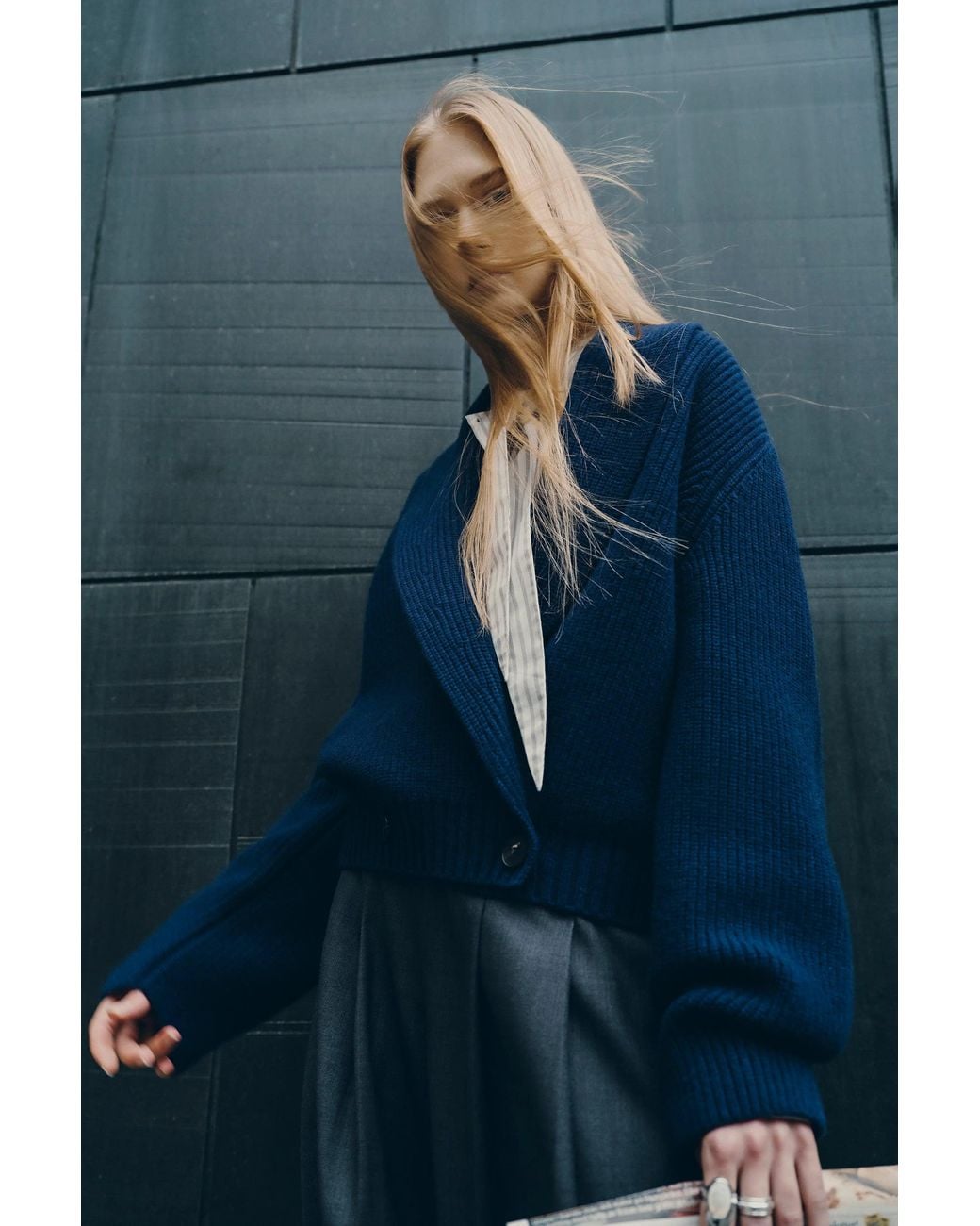 Fabrique Blue Xaviera Relaxed Shawl Collar Cardigan