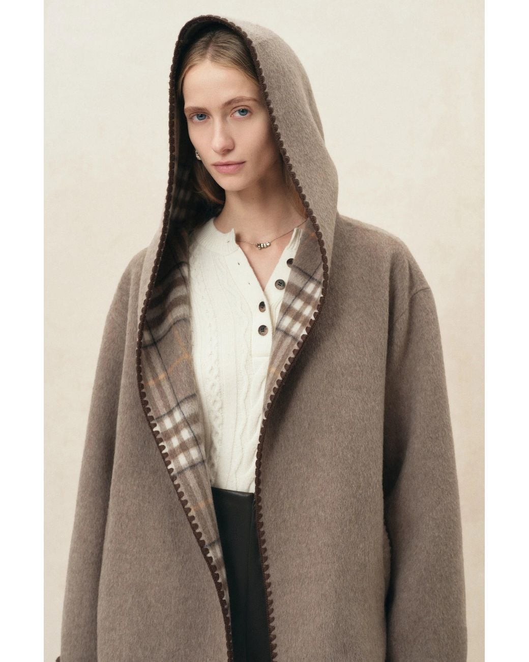 Fabrique Natural Aimee Embroidered Reversible Hooded Coat