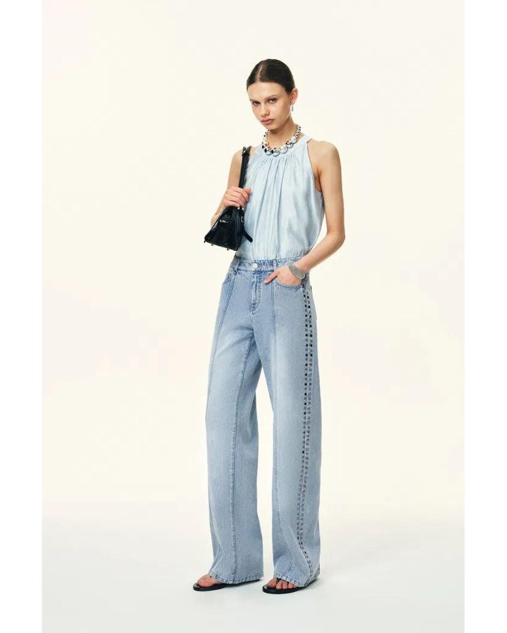 Fabrique Blue Calli Studded Beading Panel Straight Jeans