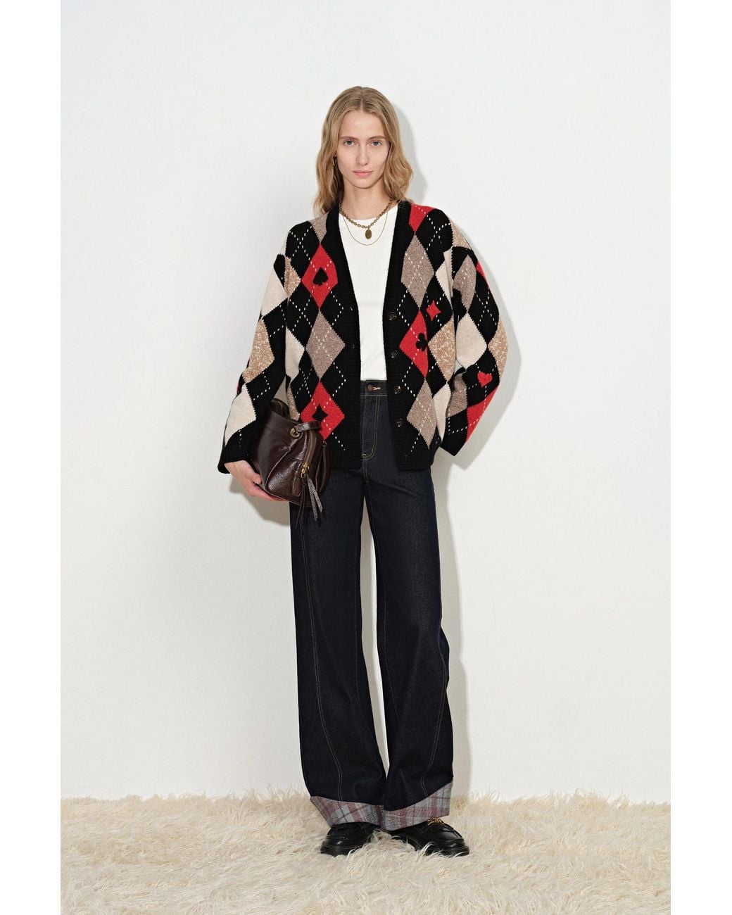 Fabrique Black Hélène Hand Embroidery Argyle Cardigan