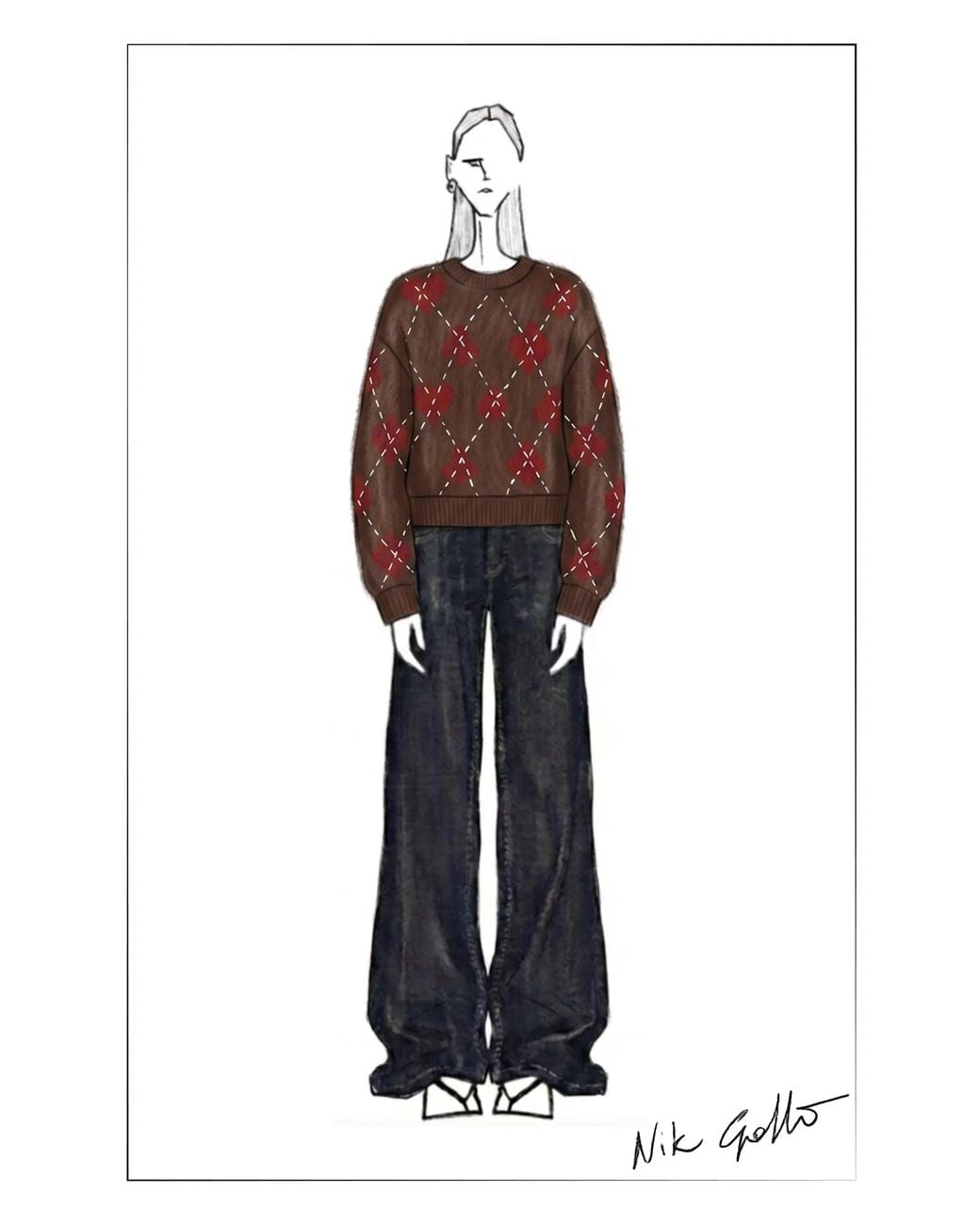 Fabrique Red Bette Hand Sewn Crewneck Sweater