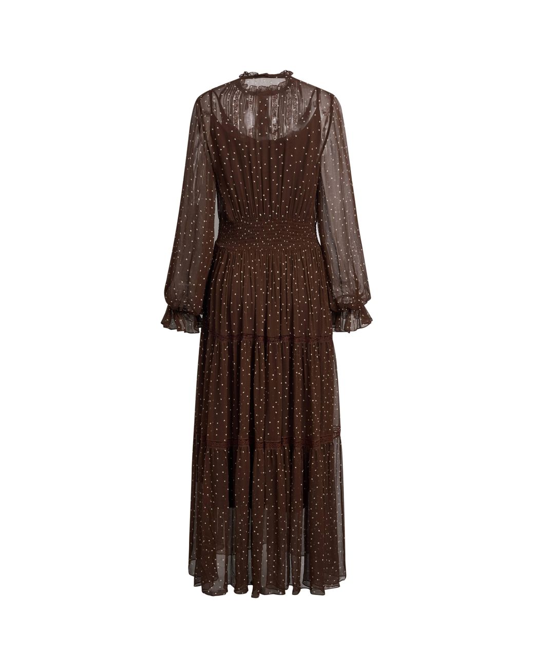 Fabrique Brown Anselm Polka Dot Ruffle Trim Dress With Inner Slip Dress