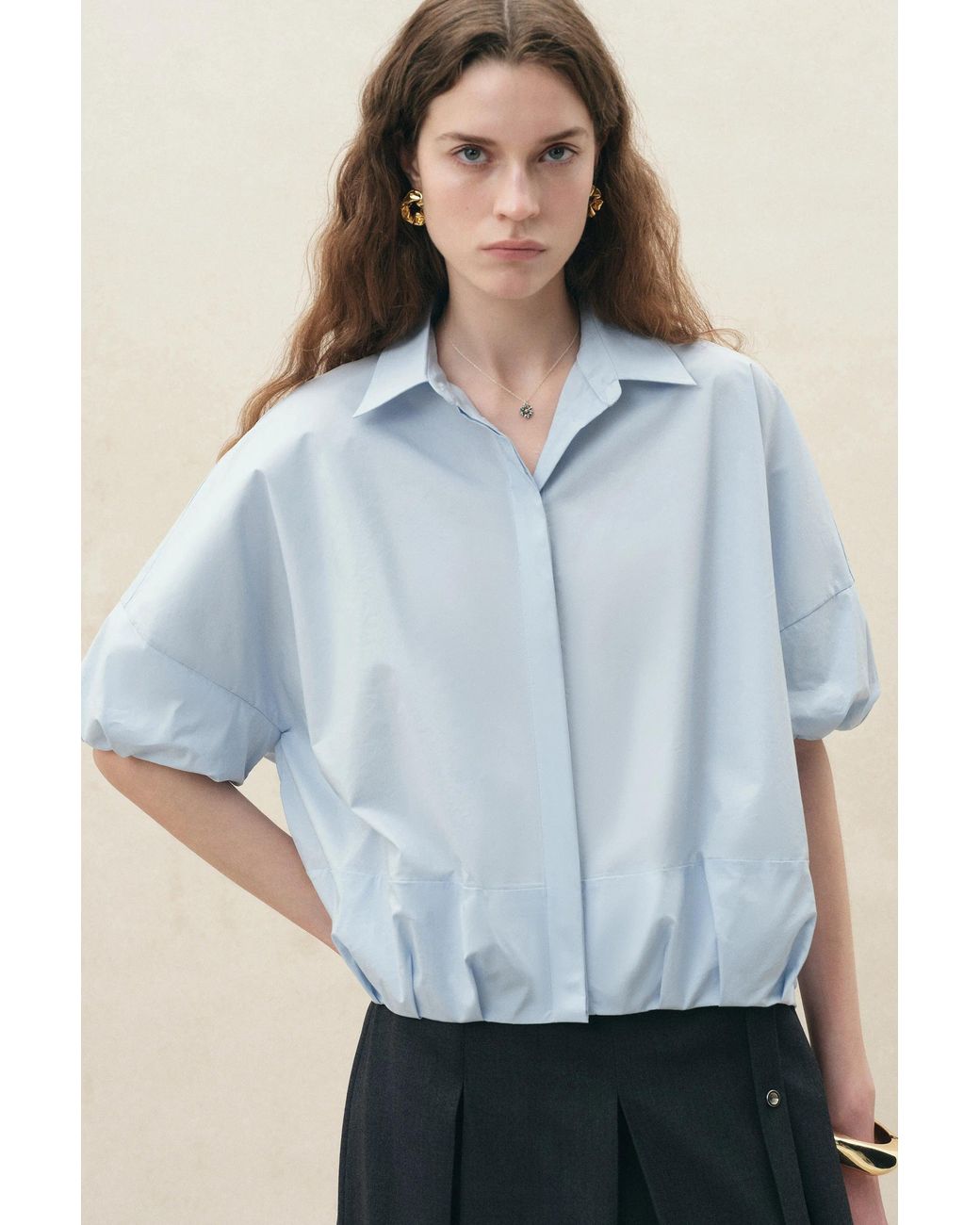 Fabrique Blue Claire Bubble Puff Sleeve Shirt