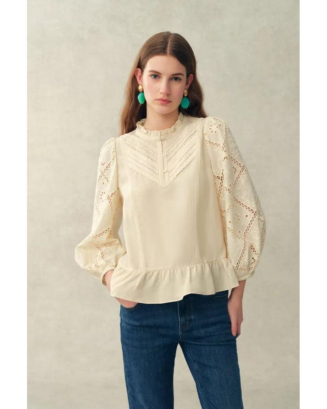 Fabrique Green Nina's Openwork Embroidery Blouse