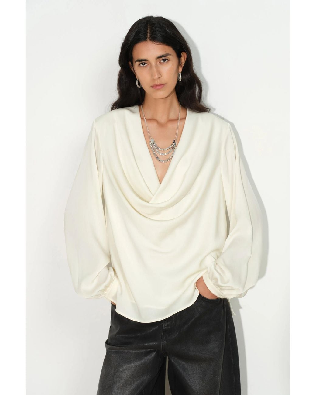 Fabrique Metallic Madrid Draped Shoulder Pad Blouse
