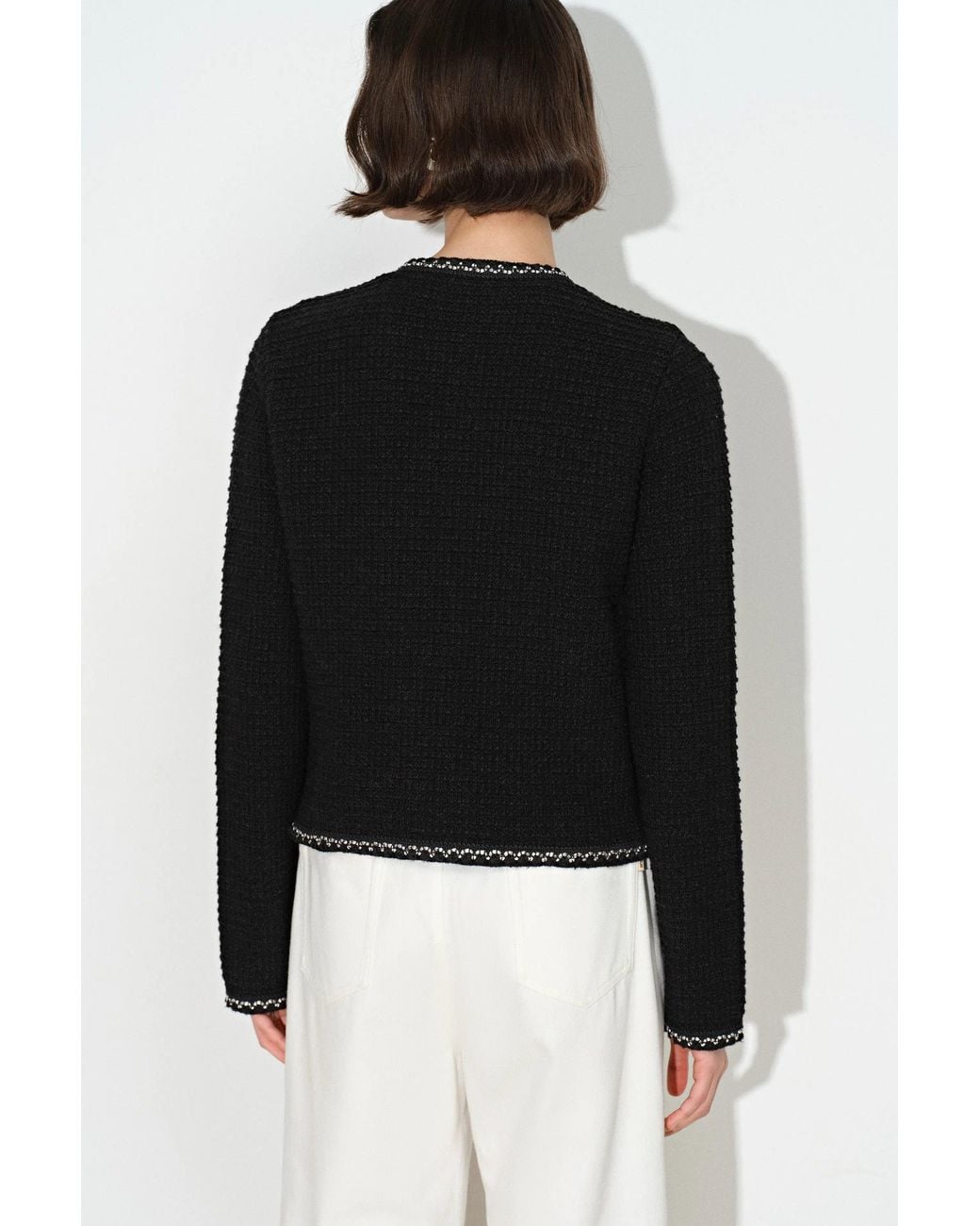 Fabrique White Grace Contrast Trim Boxy Cropped Cardigan