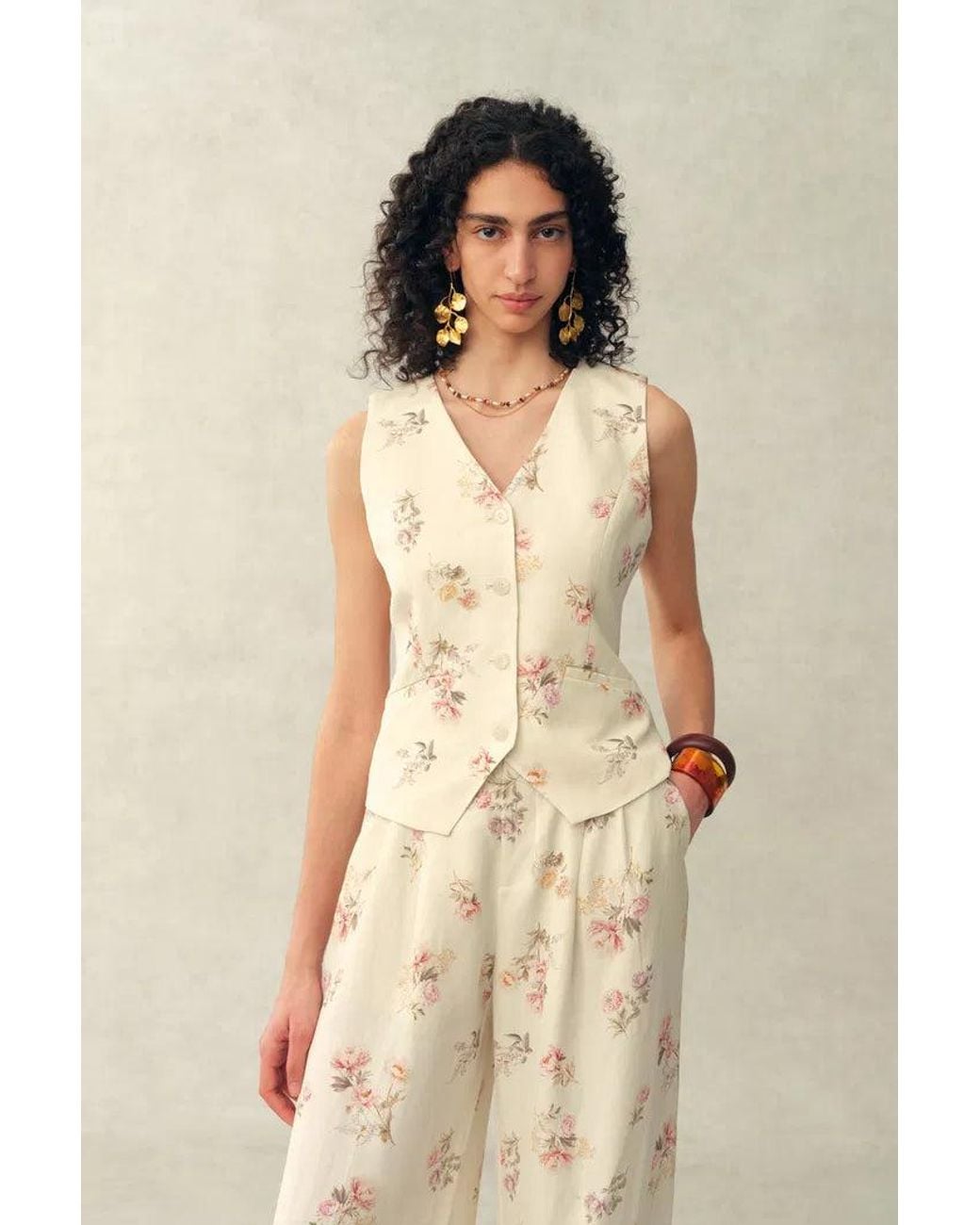 Fabrique Blue Flora Floral Sleeveless Vest Top