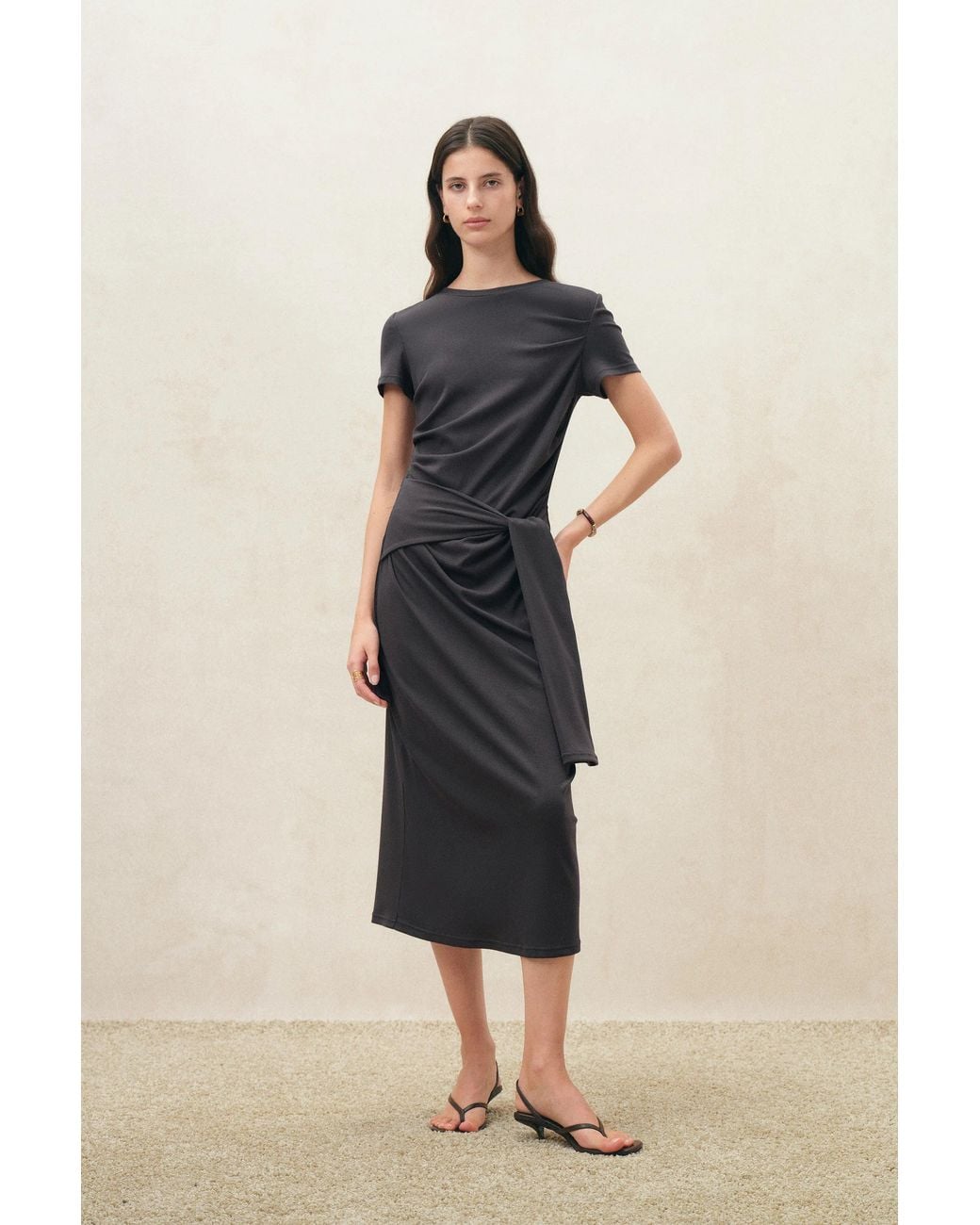 Fabrique Natural Isla Ruched Tie Front T-Shirt Dress