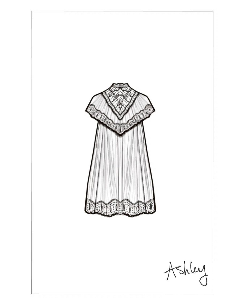 Fabrique Brown Sophia Lace Embroidery Capelet Short Sleeve Dress
